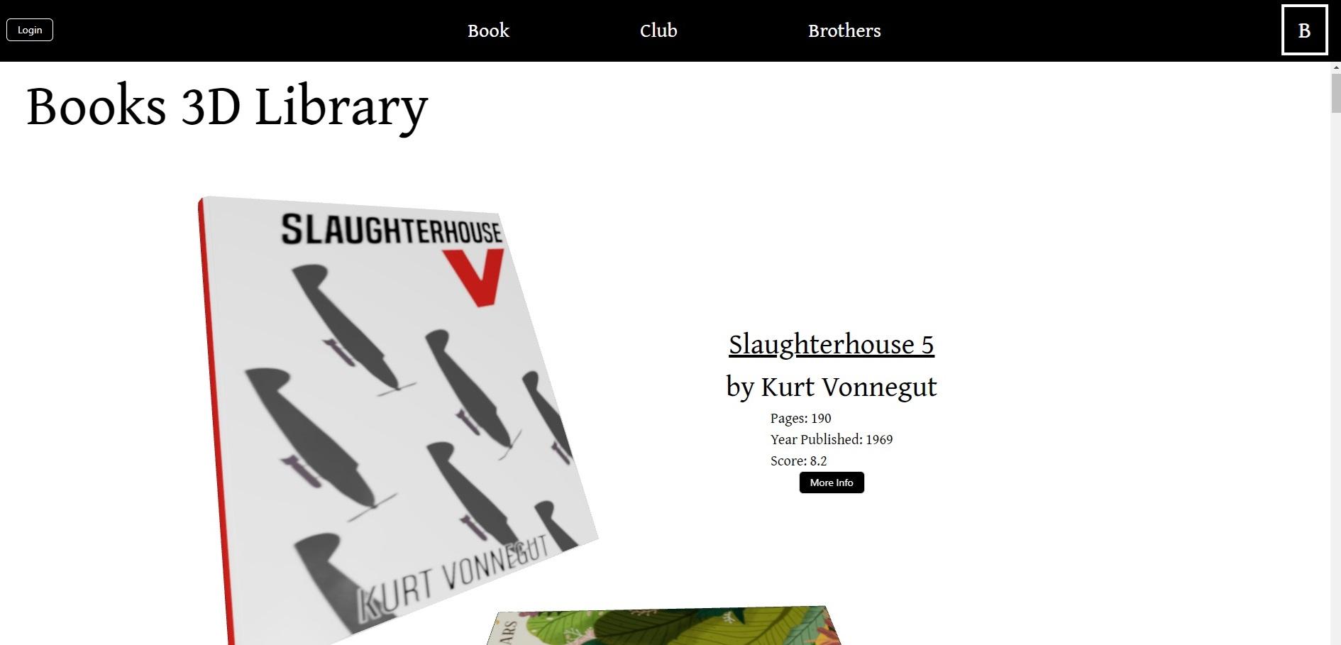 Screenshot of 3D on my book club website